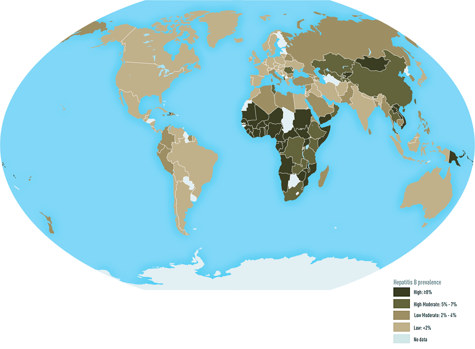 Распространение гепатита В в мире