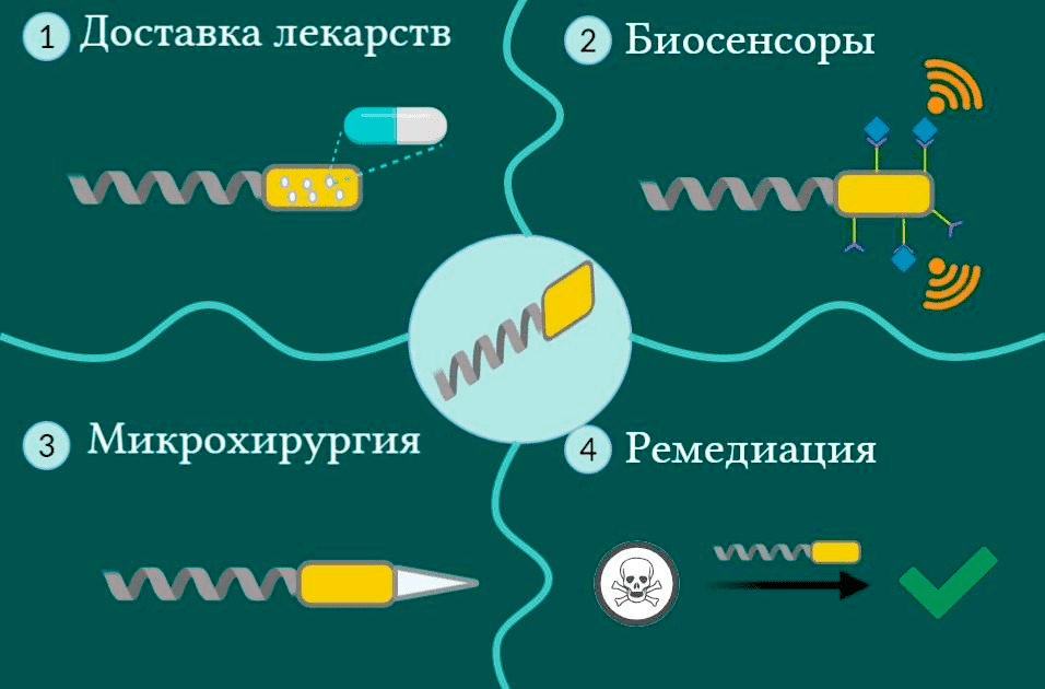 Области применения синтетических микро-/наномашин