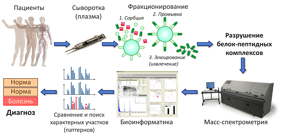 Медицинская диагностика на основе пептидного профилирования образцов крови